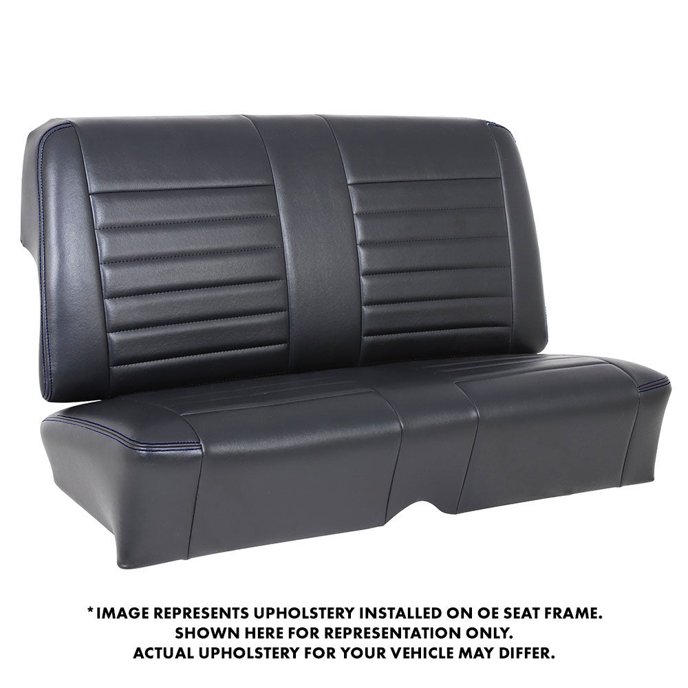 TMI Cruiser Rear Seat Upholstery Madrid Grain Black Vinyl Blue Stitch 1968-72 Nova Coupe 46-84802-22