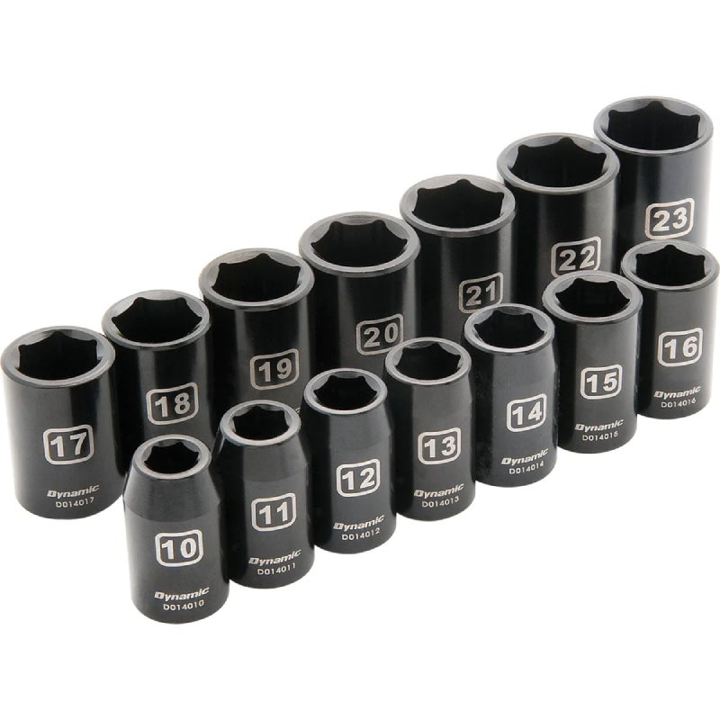 Dynamic Tools 1/2in Drive 14 Piece 6 Point, Standard Impact, Metric Socket Set, 10mm - 23mm D018023