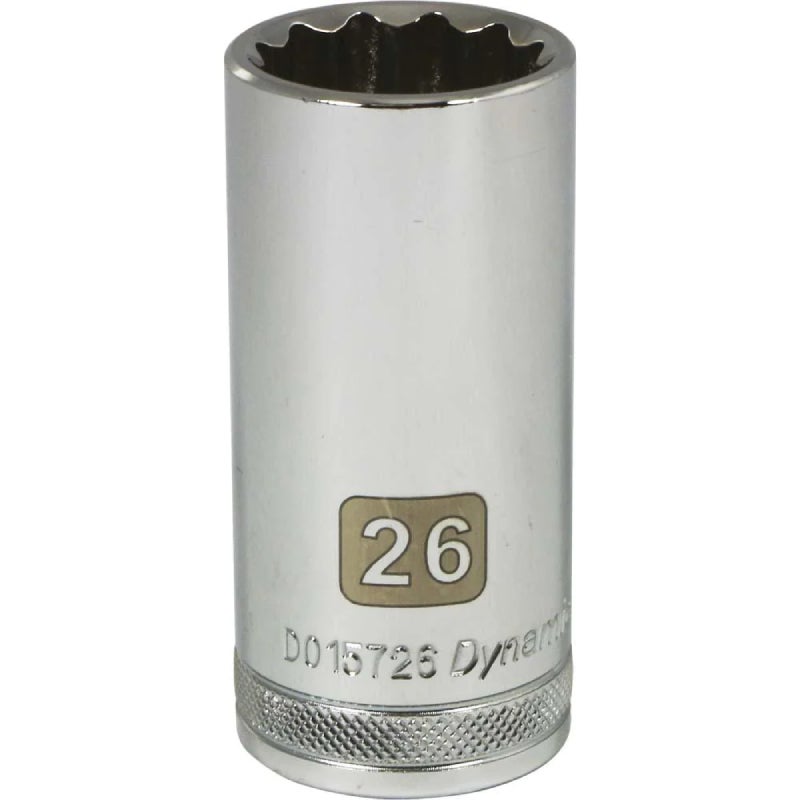 Dynamic Tools 1/2in Drive 12 Point Metric, 26mm Deep Length, Chrome Finish Socket D015726