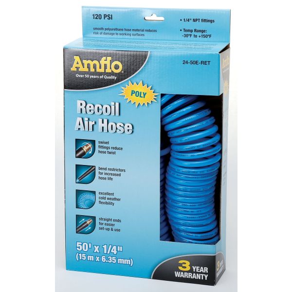 Amflo 1/4 Inch x 50' with Pigtails - 1/4 Inch Male Swivels & Bend Res