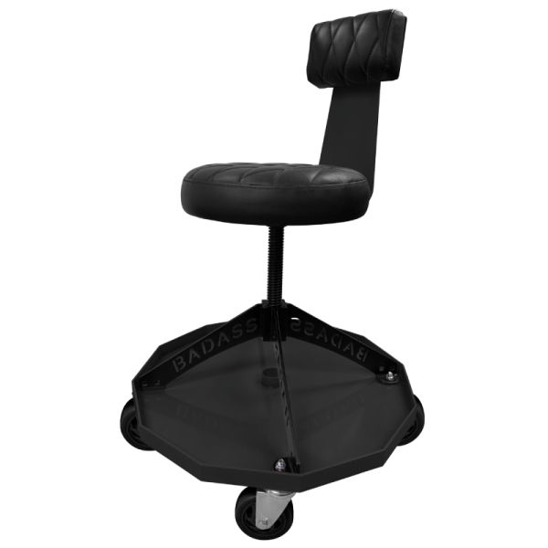 Adjustable Shop Stool with Backrest, Black