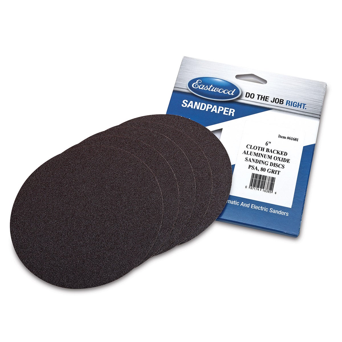 Eastwood 6 Inch Aluminum Oxide Cloth Backed PSA Sandpaper - 5 Pack - 80 Grit